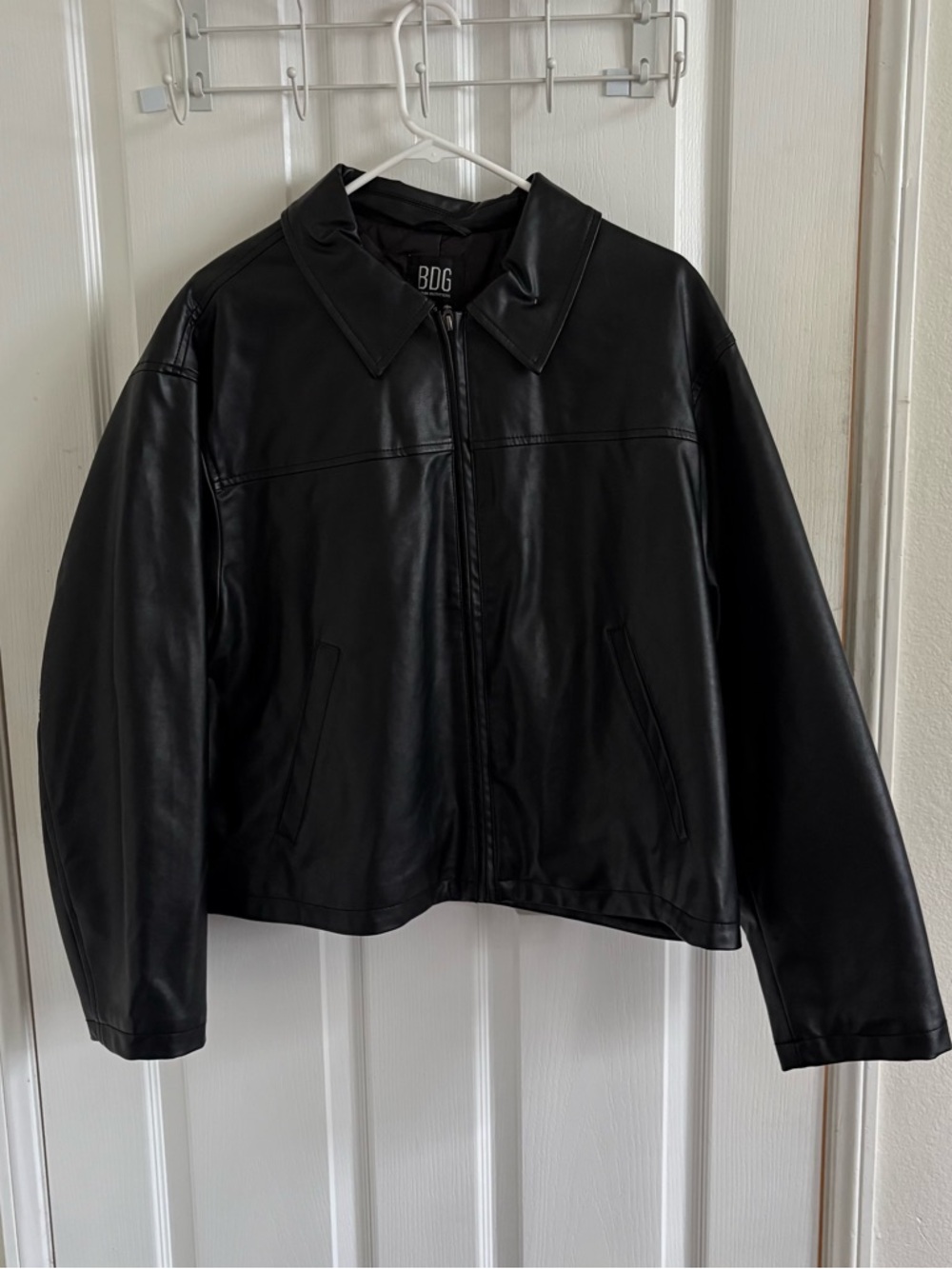 BDG Black Faux Leather Zip-Front Jacket